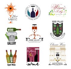Set of wine wine exhibition festivals restaurants and shops logos