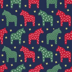 Seamless scandinavian style pattern with traditional horses and snowflakes