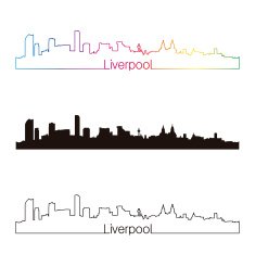 Liverpool skyline linear style with rainbow