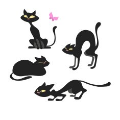 Black cat in different poses Vector cartoon set