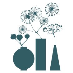 Stylized flowers in vases