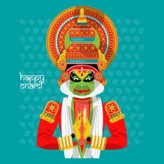 Decorated Indian Kathakali dancer Happy Onam