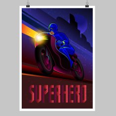 Superhero in action motorbike rider Poster layout