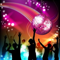 Disco ball and silhouettes