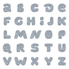 Line fingerprint english alphabet letters set