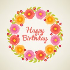 Happy Birthday card with floral wreath