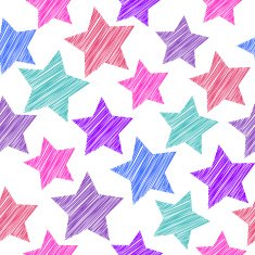 Sketch seamless pattern with stars Red pink lilac blue stars N2