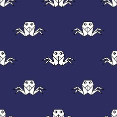 Seamless crab origami pattern on dark blue background