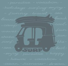 Surfing poster - silhouette of tuk and surfboards