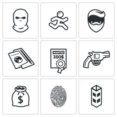 Criminal on the run and wanted icons set Vector Illustration N2