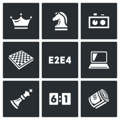 Playing chess and modern technology icons set Vector Illustration N2