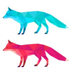 Fox set painted in imaginary colors isolated on white background