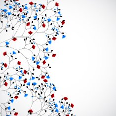 Abstract nature background with red and blue flowers N7
