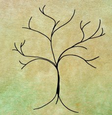 fine hand painted tree on watercolored paper N3
