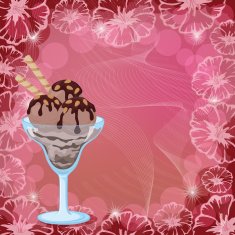 Ice Cream Waffles and Nuts on Floral Background