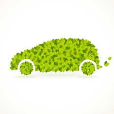 Car silhouette with green leaves Vector Eco illustration