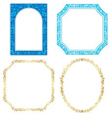 set of vector blue and golden frames with plants