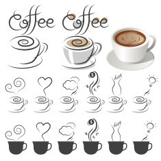 Coffee Cup Icons with Text and Smoke Ideas N2