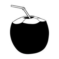 Vector Coconut Cocktail with a Straw Black and White Illustration N2