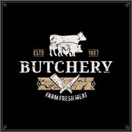 Retro Styled Butcher Shop Label Template with Farm Animals Silhouettes