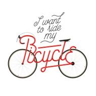Abstract bicycle illustration with quote frame forms the word Bicycle