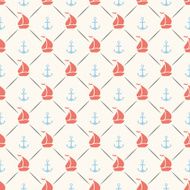 Seamless vector pattern of anchor sailboat shape and line N3