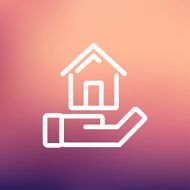 Hand holding house thin line icon N3