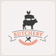 Butcher Shop Label Template with Farm Animals Silhouettes