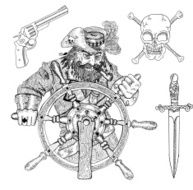 Pirate captain skull gun and knife isolated