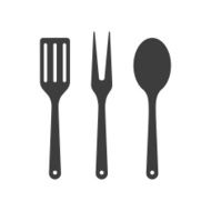 Icon of kitchen tools Fork spoon and fry shovel N2
