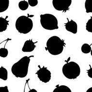 Seamless pattern with silhouettes fruits and berries