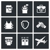 Protection of the president and nuclear suitcase icons Vector Illustration