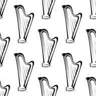 Harp musical instrument seamless pattern