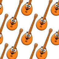 Music seamless background with cartoon banjo mandolin