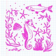 Sea life collection Original hand drawn illustration