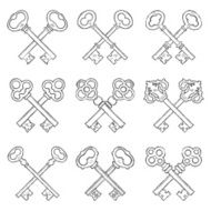 Set of crossed hand drawn keys vector