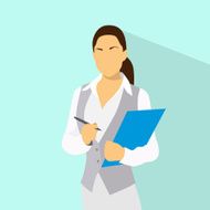 Businesswoman with Document Clipboard and Pen Wear Suit Flat Icon N2
