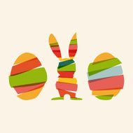 Multicolored Easter bunny and eggs