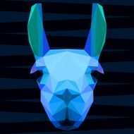 Abstract polygonal geometric bright glaring blue llama portrait for design