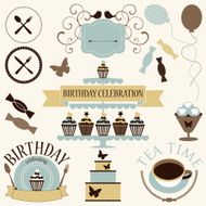 Vector set of celebration or holiday icons in vintage colors