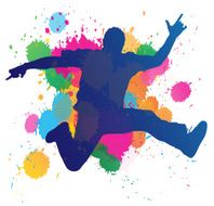Young Man jumping against a paint splatter background