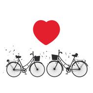 black bike and red heart on white background Vector