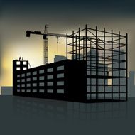 silhouette of the crane and building under construction N2