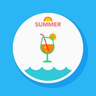 juice drink flat icon with long shadow on circle background