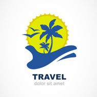 Abstract silhouettes of palm tree and sun on hand