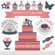 Vector set of birthday icons in retro colors