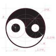 Scheme for drawing of Yin and Yang abstract symbol