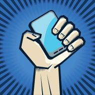 hand holding phone - vector illustration