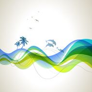Waves palms dolphins