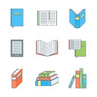 colored outline books icons set N2